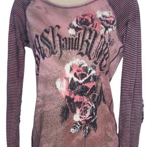 Buckle Crash and Burn Ladies Top Pink ad Black size Small